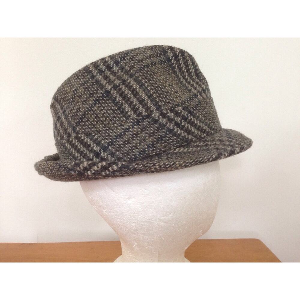 Vtg 50s Mod Manstyle Green Glen Plaid Wool Blend Trilby Fedora Hat USA Union 7